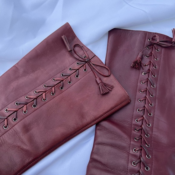 Vintage Red Tall Boots with Lace Up detail - Picture 2 of 2